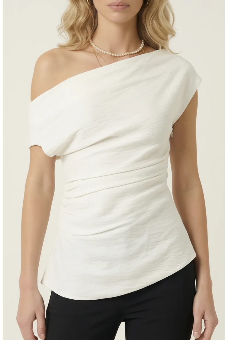 Asymmetric One Shoulder Draped Top, Main, color, Off White