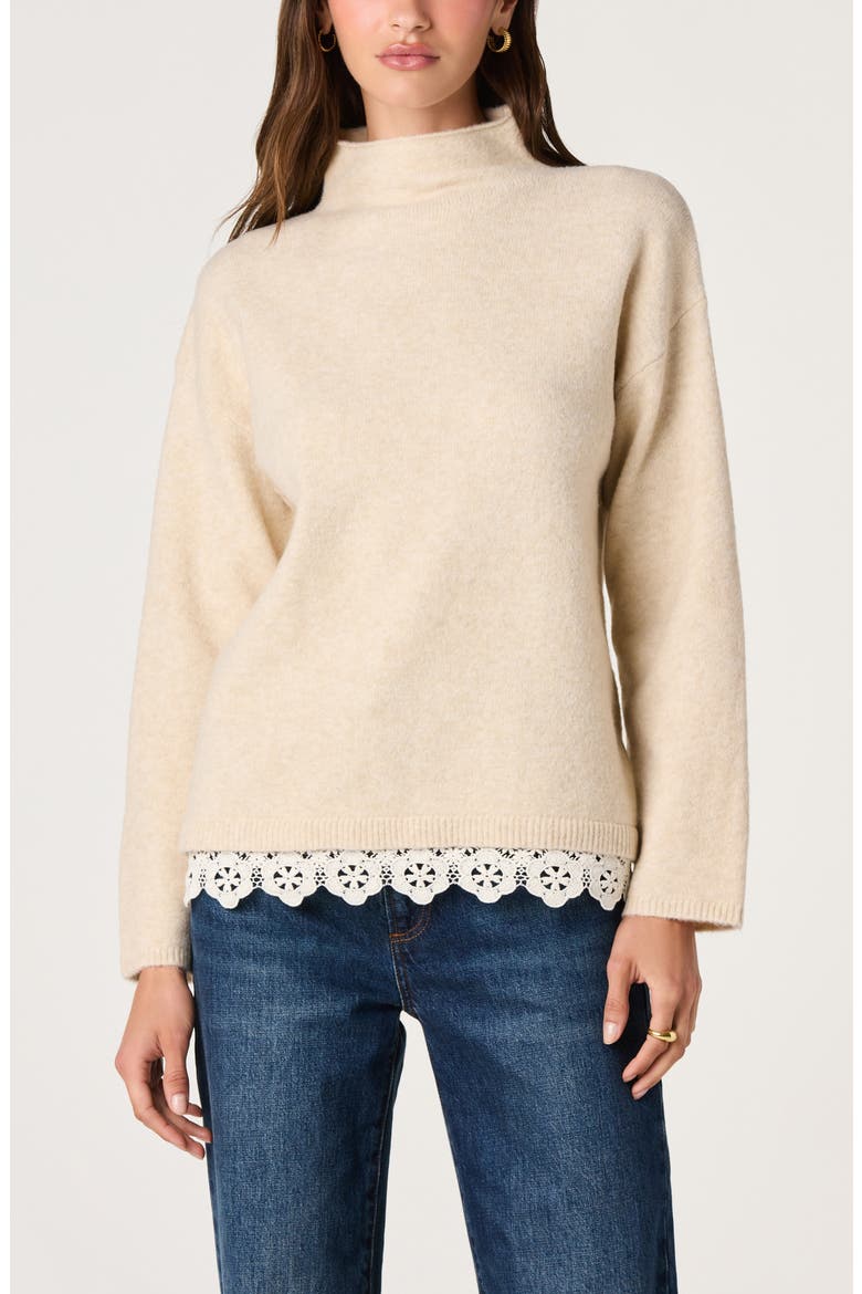 Marjolaine Mock Neck Eyelet Hem Sweater, Main, color, CREAM