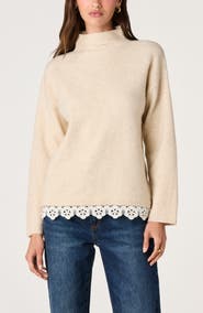 ASTR the Label Marjolaine Mock Neck Eyelet Hem Sweater