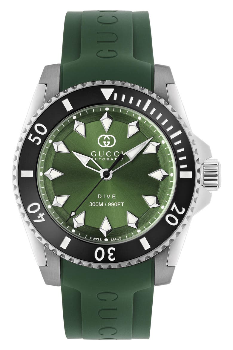 Dive Automatic Rubber Strap Watch, 40mm, Alternate, color, GREEN