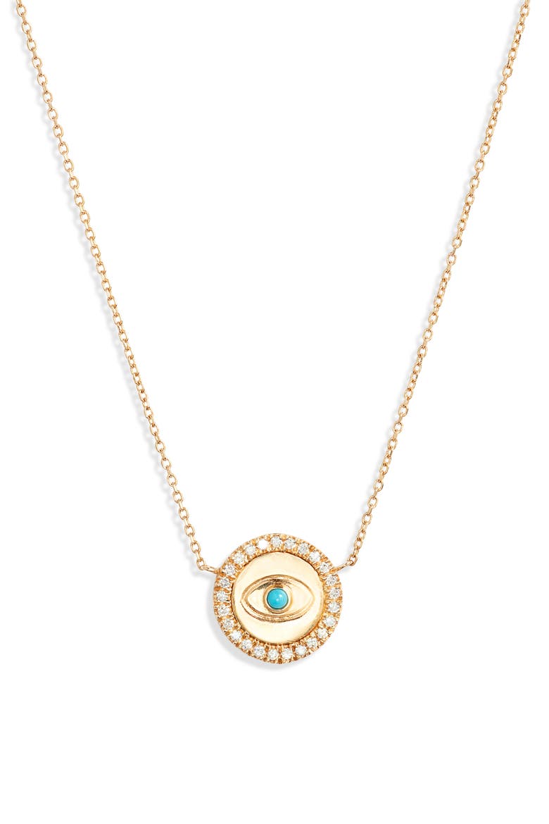 Mini Royale Evil Eye Turquoise & Diamond Necklace, Main, color, TURQUOISE/ AQUA