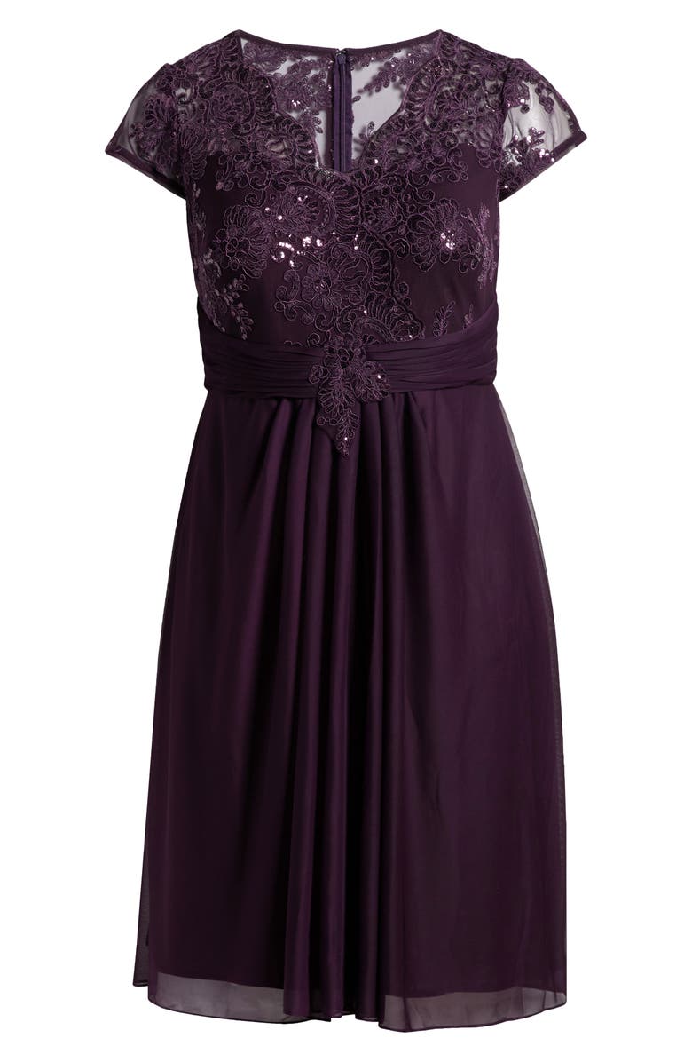 Alex Evenings Metallic Lace Empire Waist Dress, Alternate, color, 