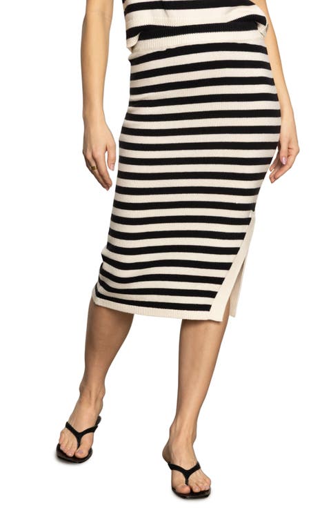Stripe Side Slit Midi Skirt