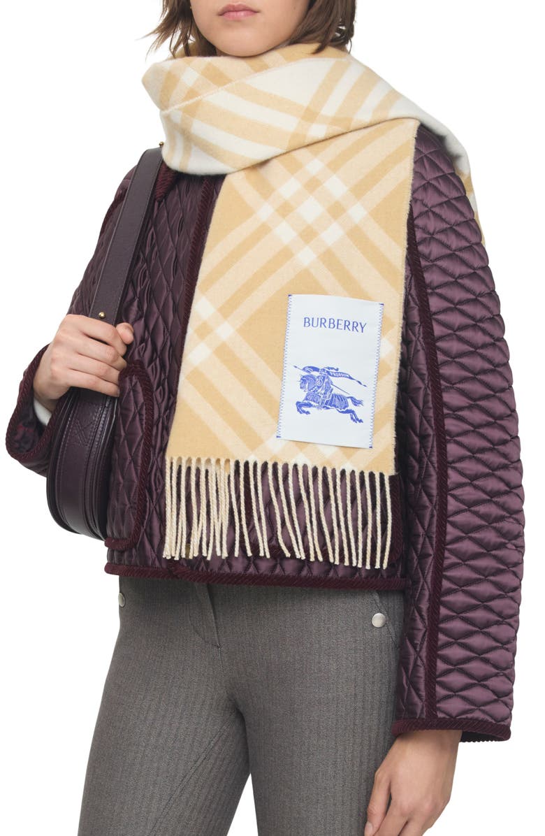 Burberry Bias Check Cashmere Scarf, Alternate, color, Sand