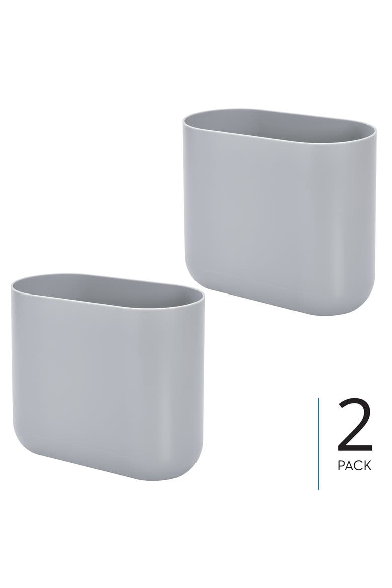 Small Plastic 1.9 Gallon / 7 L Oval Bathroom Trash Can, 2-Pack, Gray, Alternate, color, Gray