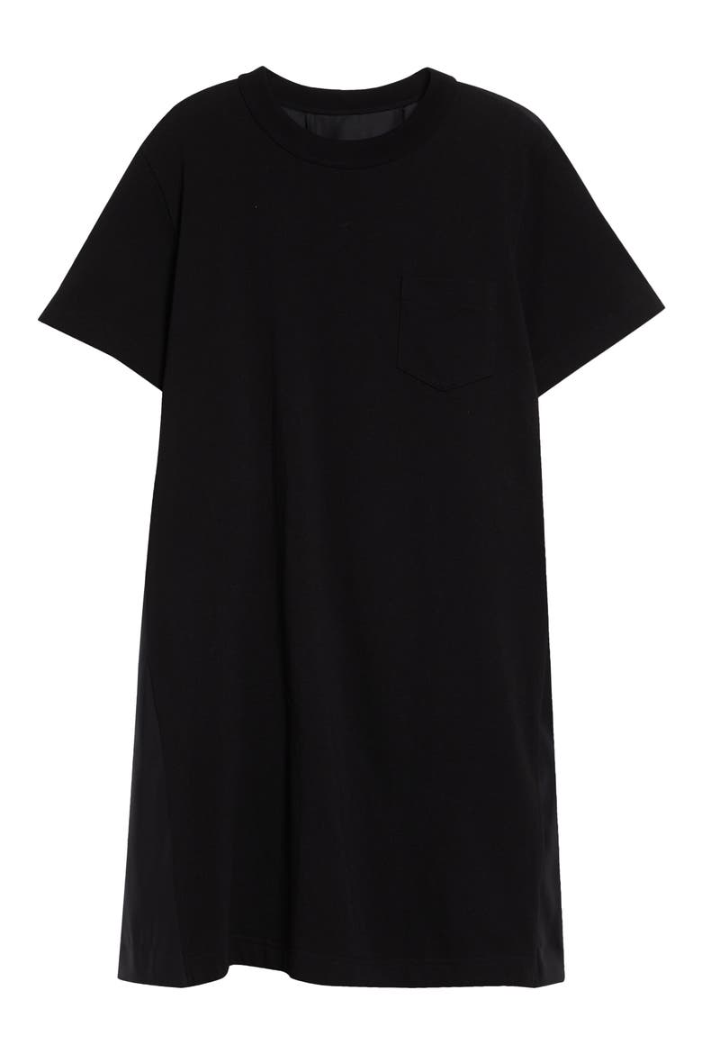 Cotton Jersey & Nylon Twill Dress, Alternate, color, BLACK