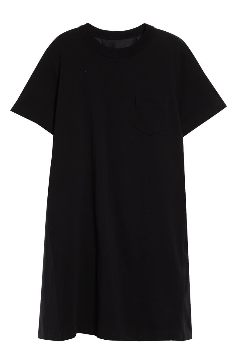 Sacai Cotton Jersey & Nylon Twill Dress, Main, color, Black