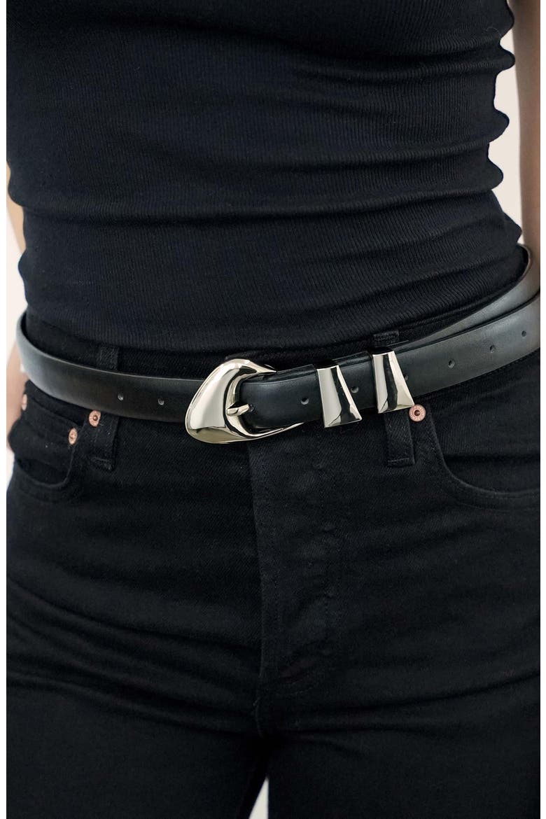 Modern Western Leather Belt, Alternate, color, BLACK