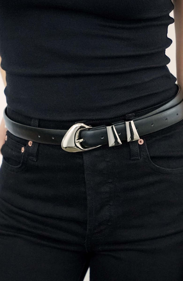 Ettika Modern Western Leather Belt, Alternate, color, Black