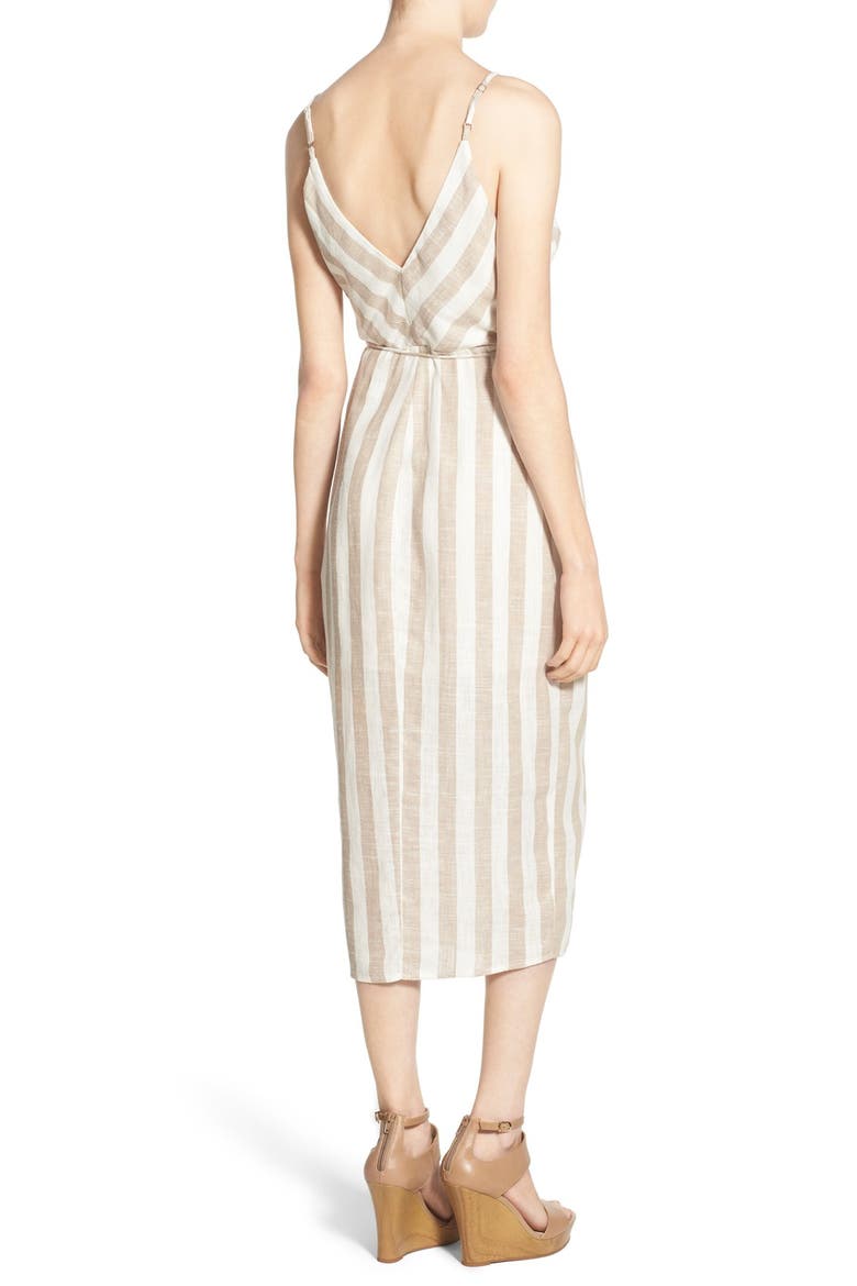 ASTR Linen Blend Wrap Dress, Alternate, color, WHITE-TAN