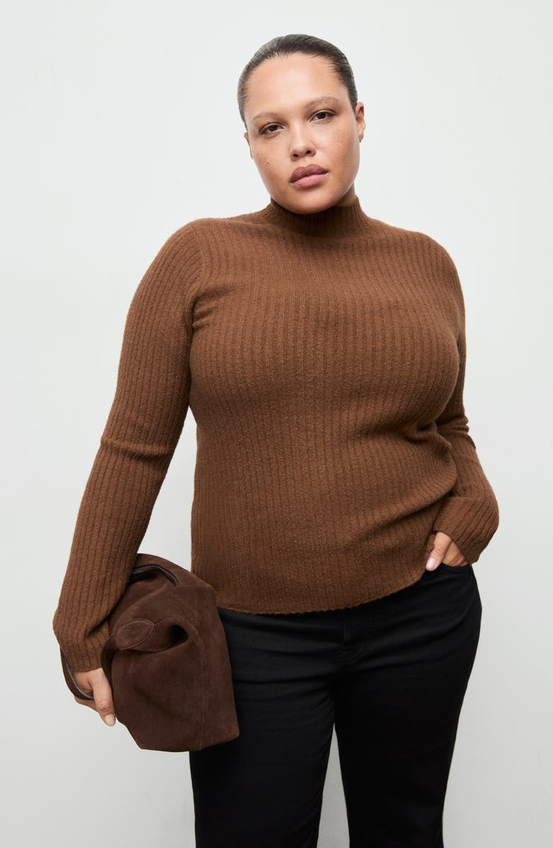 MANGO Simonet Turtleneck Rib Sweater, Alternate, color, Caramel