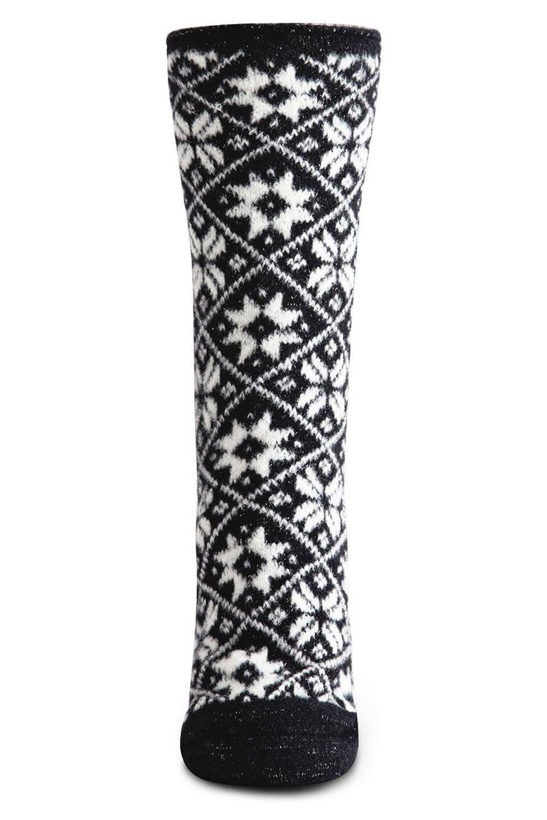 Holiday Snowflake Fleece Lined Crew Socks, Alternate, color, BLACK