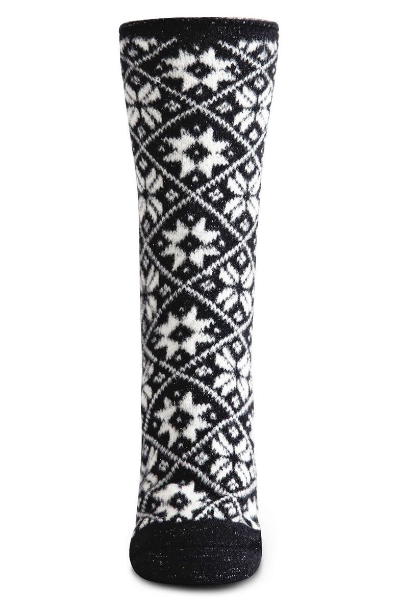 MeMoi Holiday Snowflake Fleece Lined Crew Socks, Alternate, color, Black