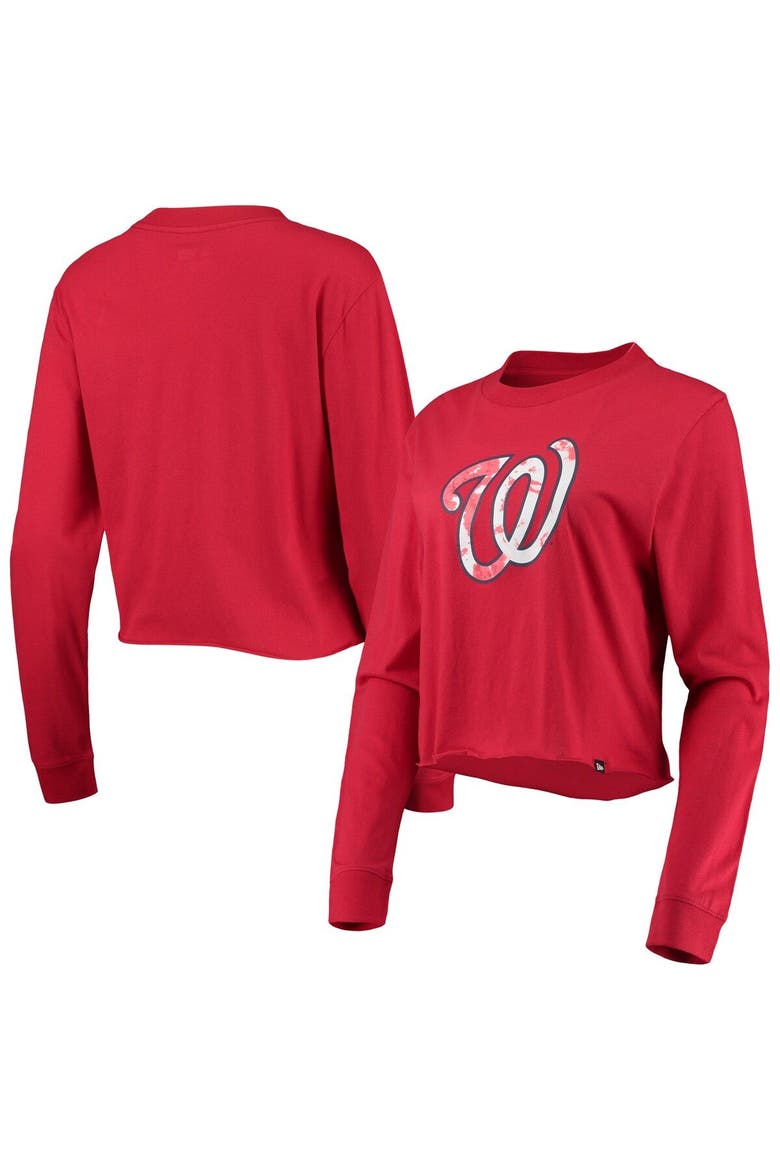 Women's New Era Red Washington Nationals Baby Jersey Cropped Long Sleeve T-Shirt, Main, color, Red