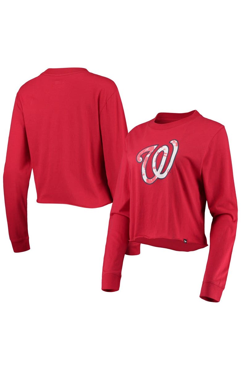 New Era Women's New Era Red Washington Nationals Baby Jersey Cropped Long Sleeve T-Shirt, Main, color, Red