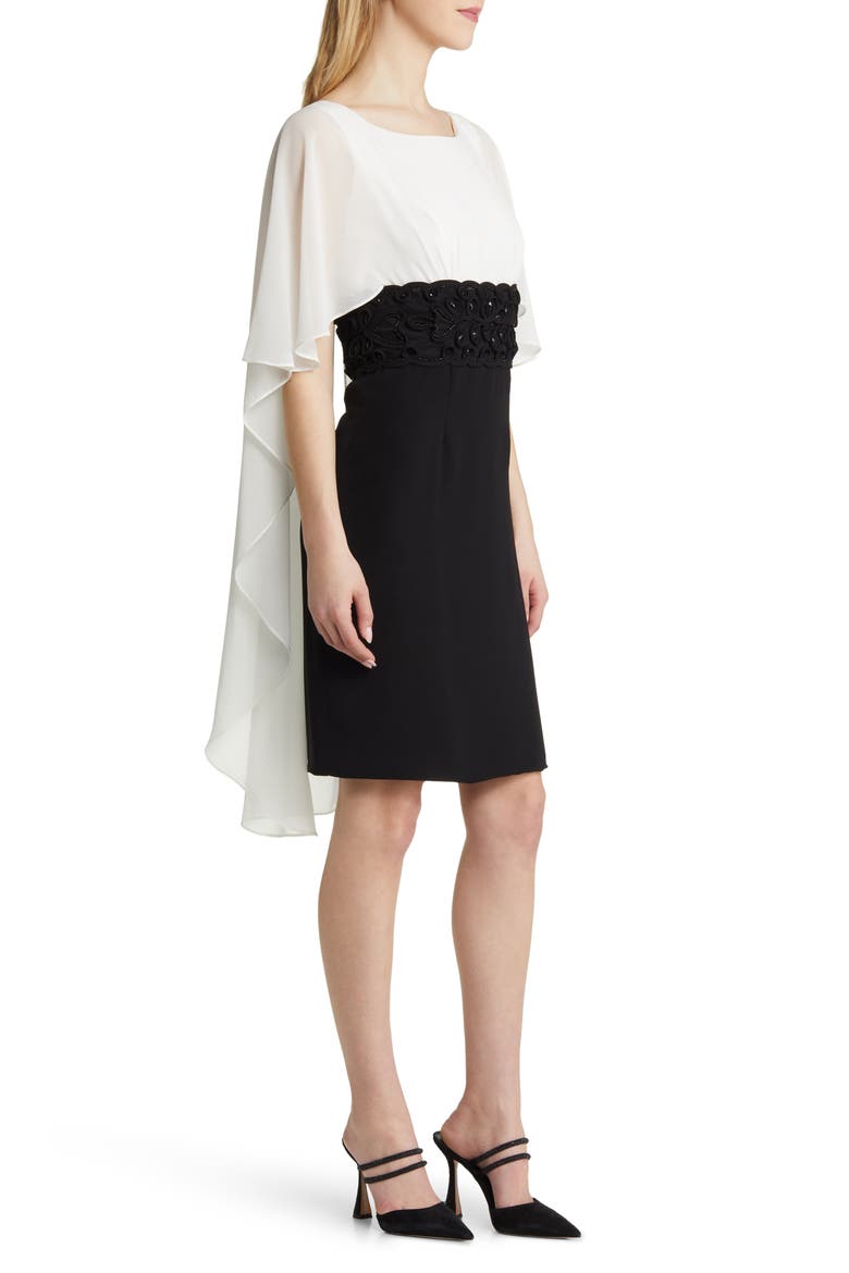 Chiffon Cape Dress, Alternate, color, BLACK