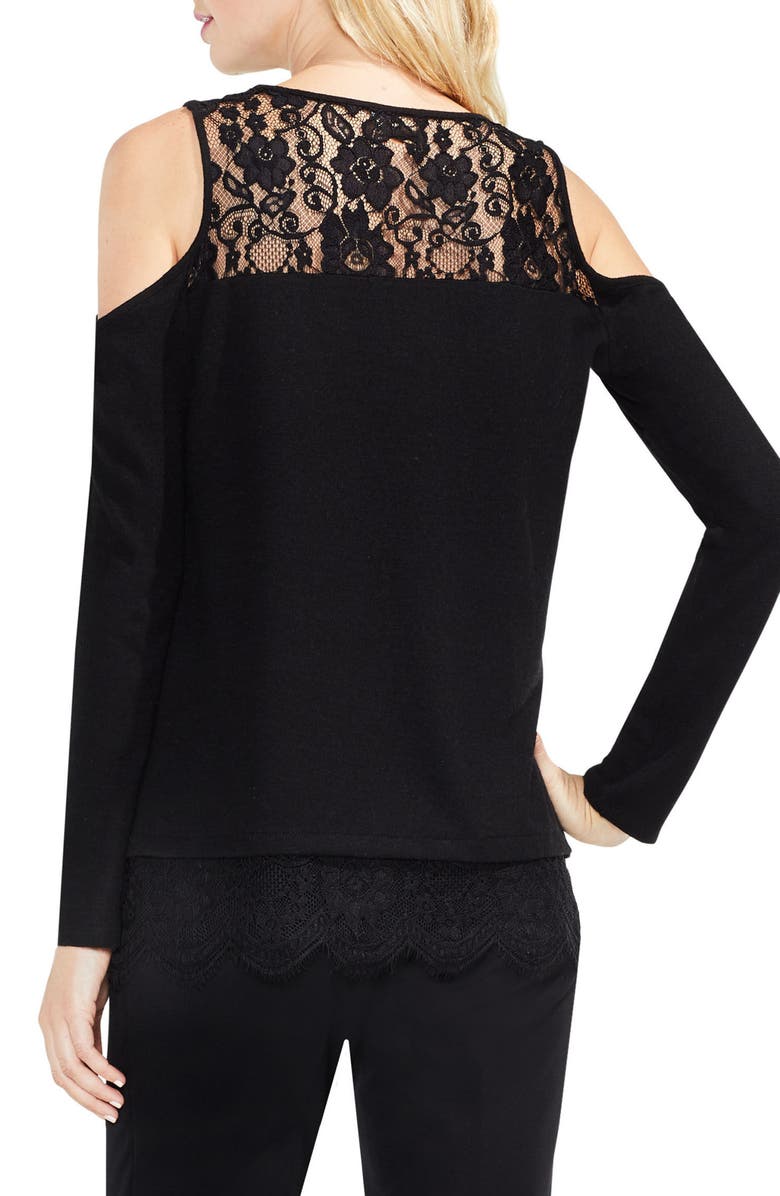 Vince Camuto Lace Detail Cold Shoulder Top, Alternate, color,