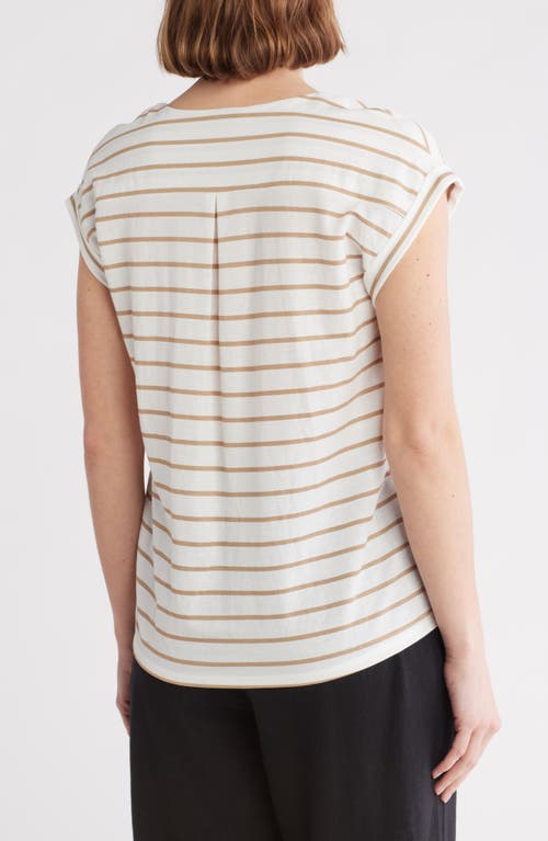 Bobeau Dolman Sleeve Piqué T-shirt In Ivory/light Tau Pencil Stripe