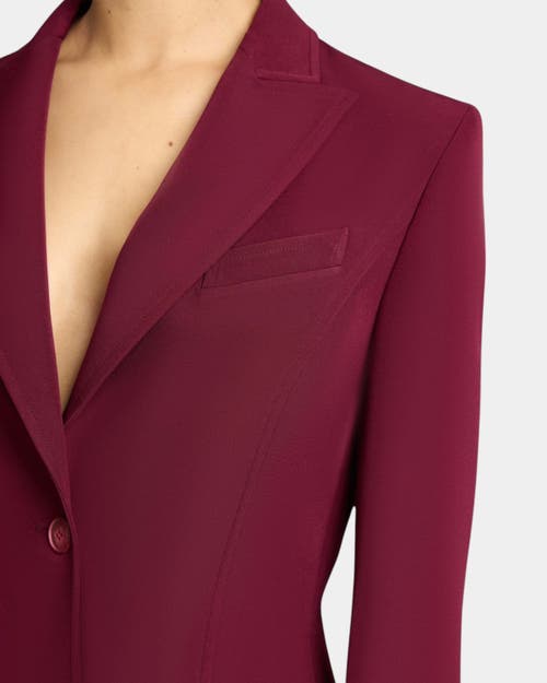 Santorelli Jess Single Button Peak Lapel Jacket With Seam Detail In Fluid Techno Crepe In Cherry Cola