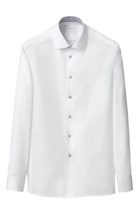 Slim Fit Solid White Crease Resistant Cotton Twill Dress Shirt