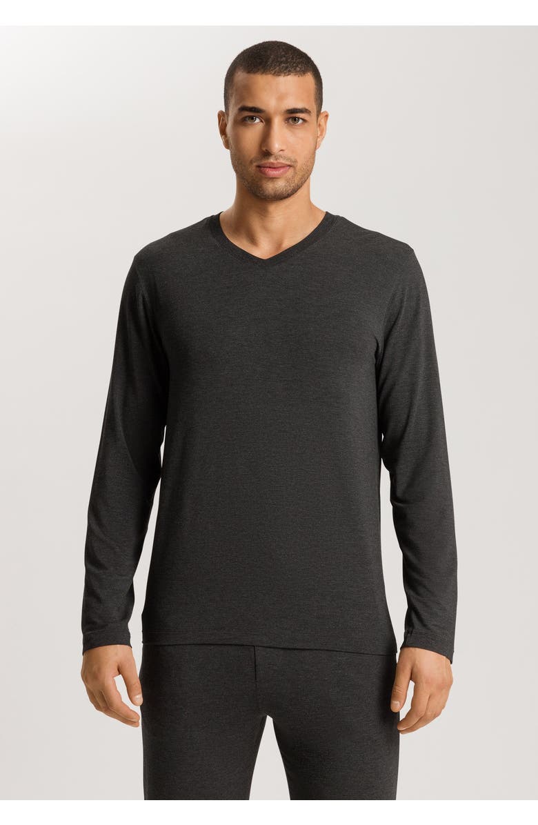 Hanro Casuals Long Sleeve V-Neck Top, Alternate, color, Caviar