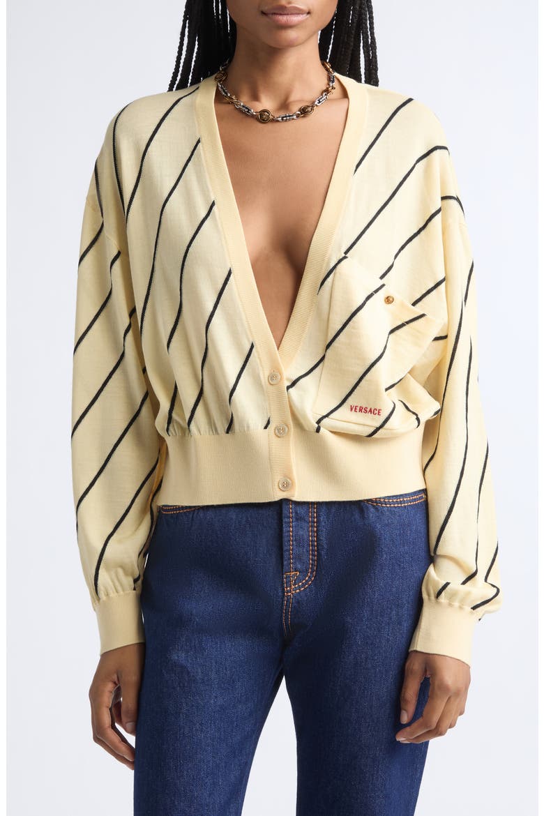 Diagonal Stripe Wool Intarsia Cardigan, Main, color, CREAM