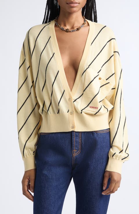 Diagonal Stripe Wool Intarsia Cardigan