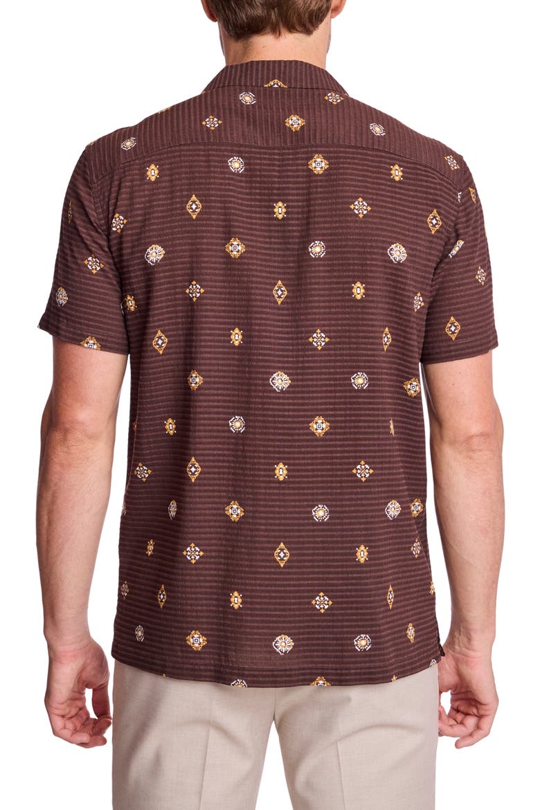 Ornate Cotton Blend Camp Shirt, Alternate, color, GOLDEN BROWN SEERSUCKER