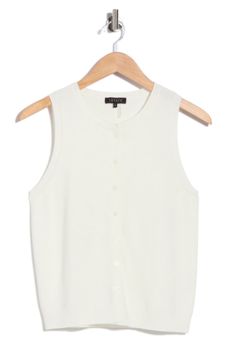 Sleeveless Crewneck Button-Front Sweater, Main, color, IVORY CRME