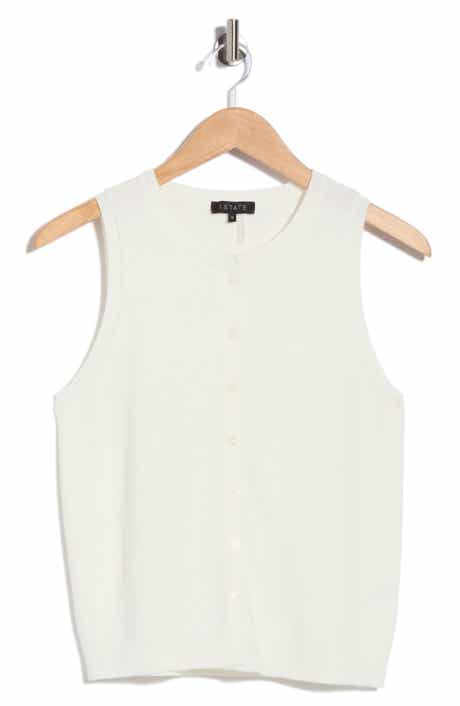 Sleeveless Crewneck Button-Front Sweater