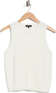 1.STATE Sleeveless Crewneck Button-Front Sweater