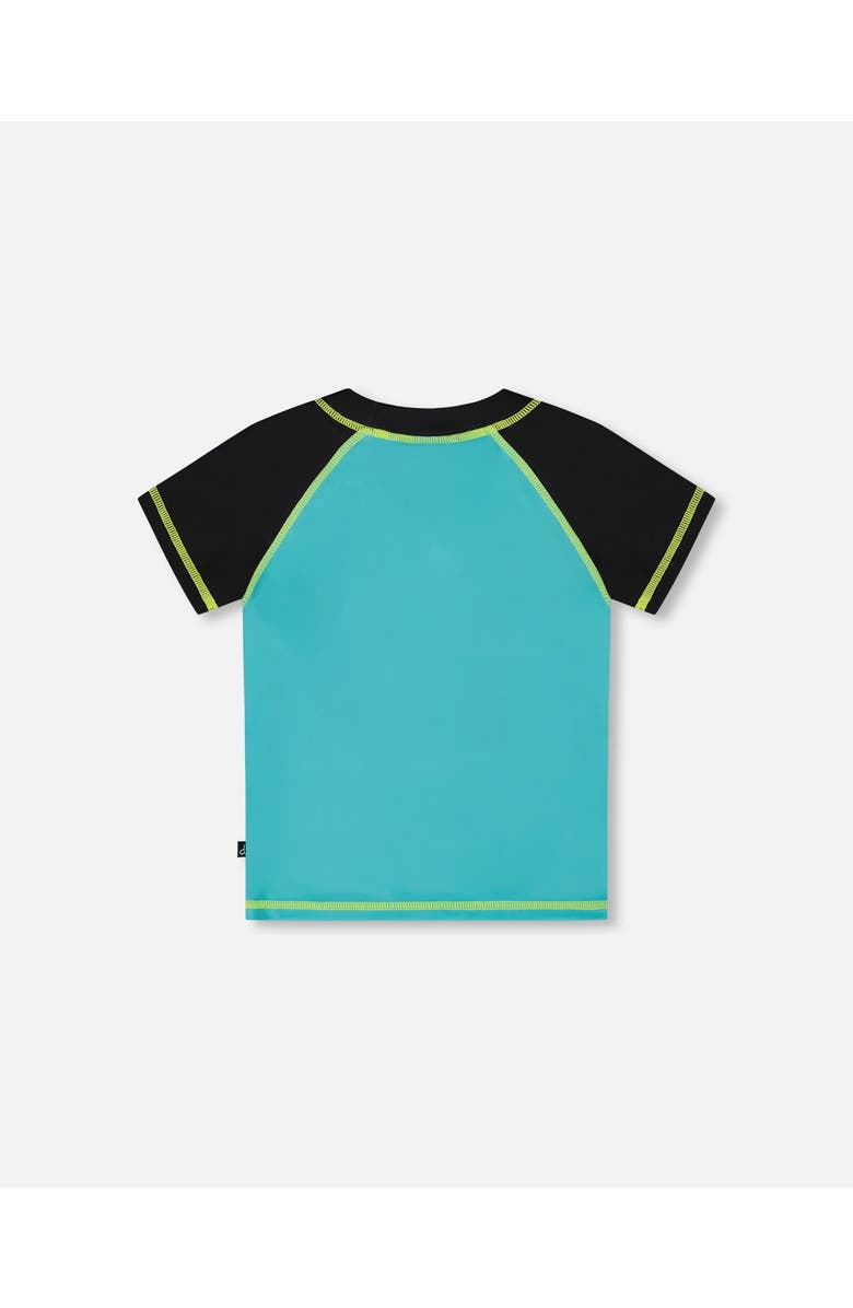 Deux par Deux Boy's Short Sleeve Rashguard Black And Turquoise, Alternate, color, Black And Turquoise