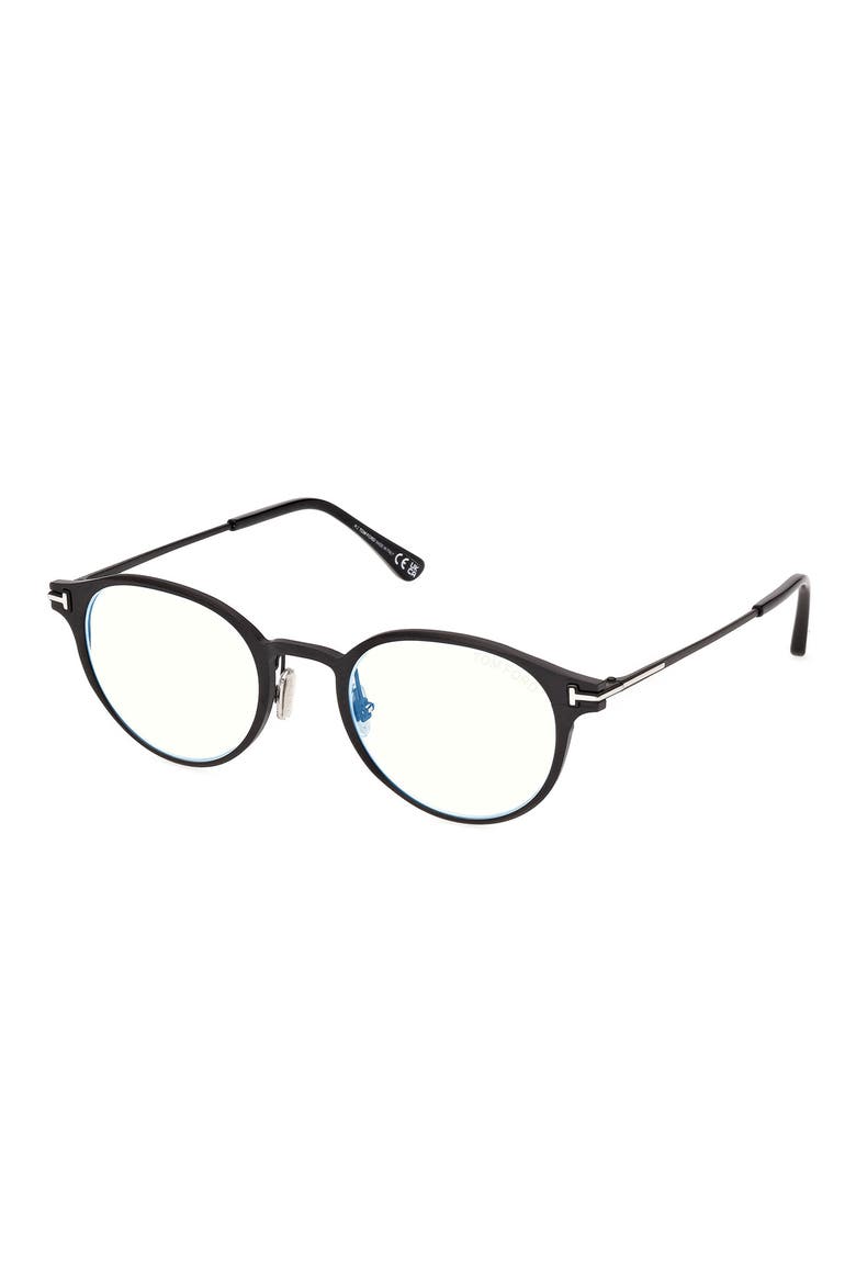 50mm Round Blue Light Blocking Glasses, Alternate, color, TUXEDO BLACK ROSE GOLD T LOGO