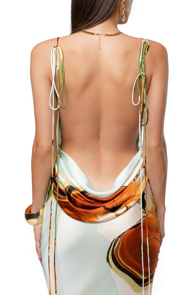 JLUXLABEL Golden Touch Drape Maxi Slipdress, Alternate, color, Green