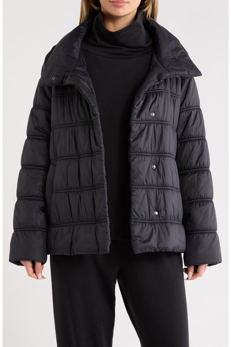 High Collar Puffer Coat, Alternate, color, BLACK