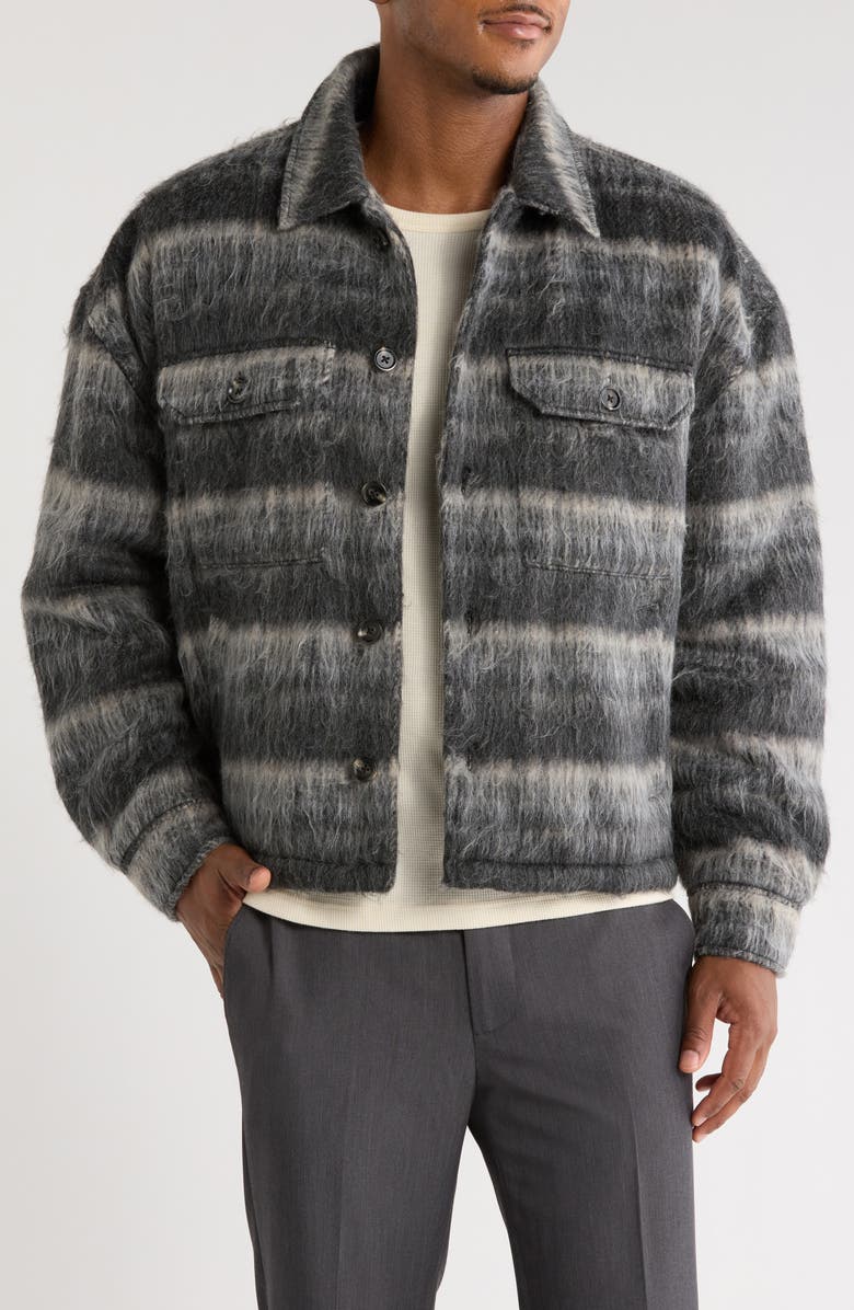 BP. Brushed Plaid Flannel Shirt Jacket, Main, color, Black Faded Clark Plaid