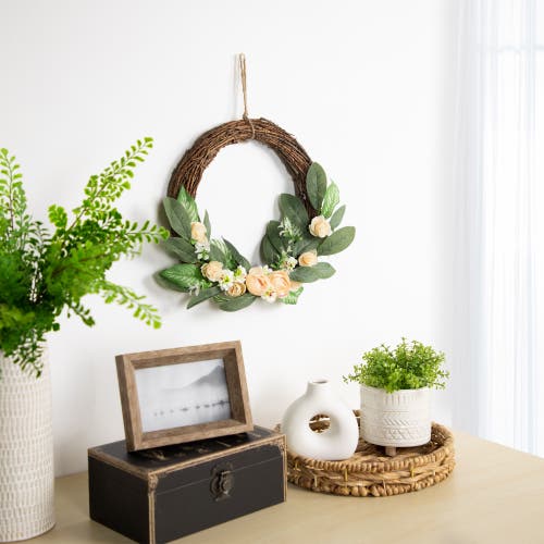 Northlight 14" Mini Peach Rose Half Floral Spring Wreath In Green