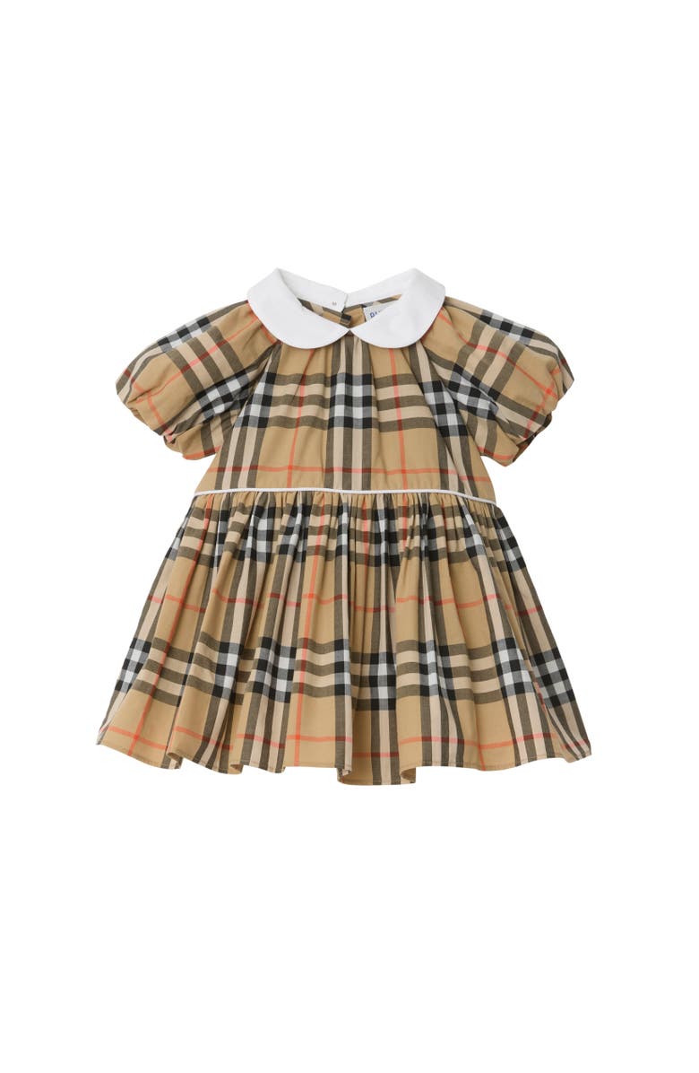 Burberry Check Cotton Dress with Bloomers, Alternate, color, Sand Beige