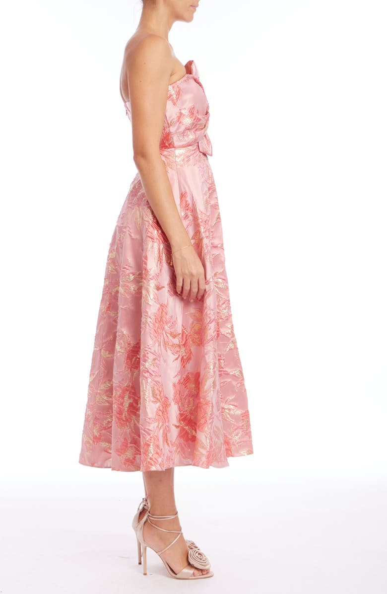 Badgley Mischka Collection Metallic Floral Jacquard Strapless Cocktail Dress, Alternate, color, Coral Pink