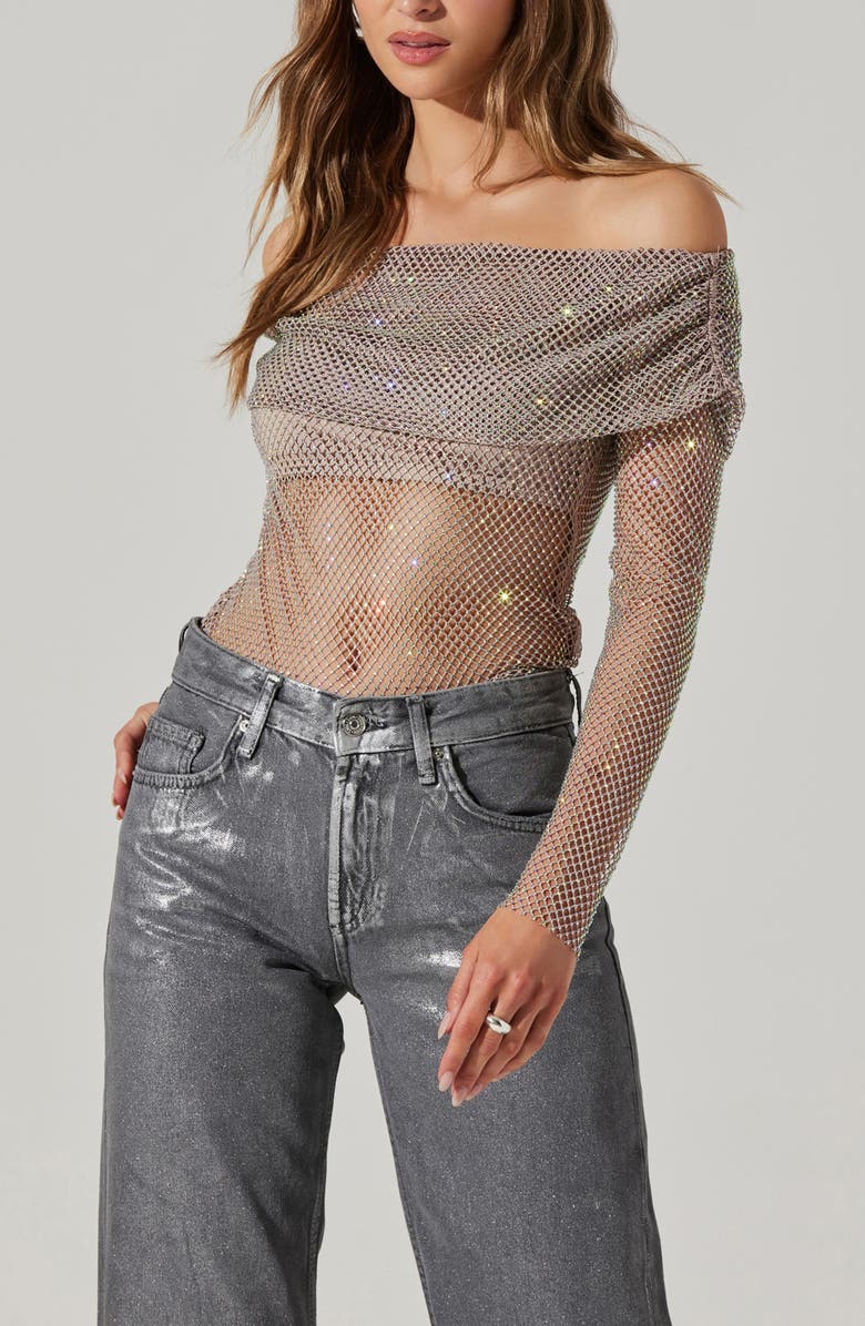 ASTR the Label Diamante Long Sleeve Mesh Shirt, Alternate, color, 