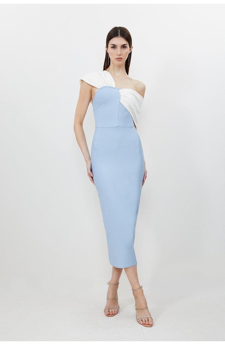 Karen Millen Figure Form Asymmetric Midi Dress, Main, color, Light Blue
