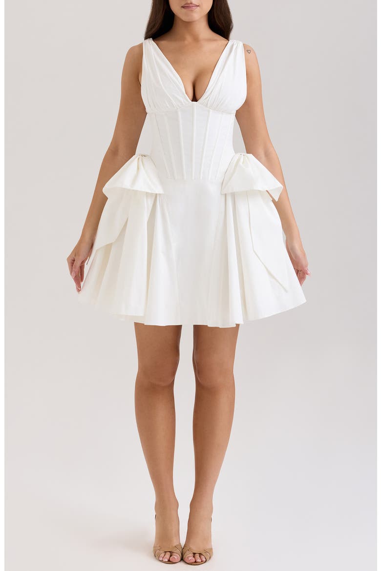 Amalia Twin Bow Stretch Cotton Cocktail Minidress, Main, color, WHITE
