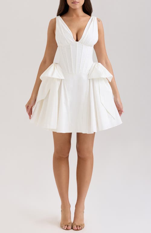 House Of Cb Amalia Twin Bow Stretch Cotton Cocktail Minidress In White