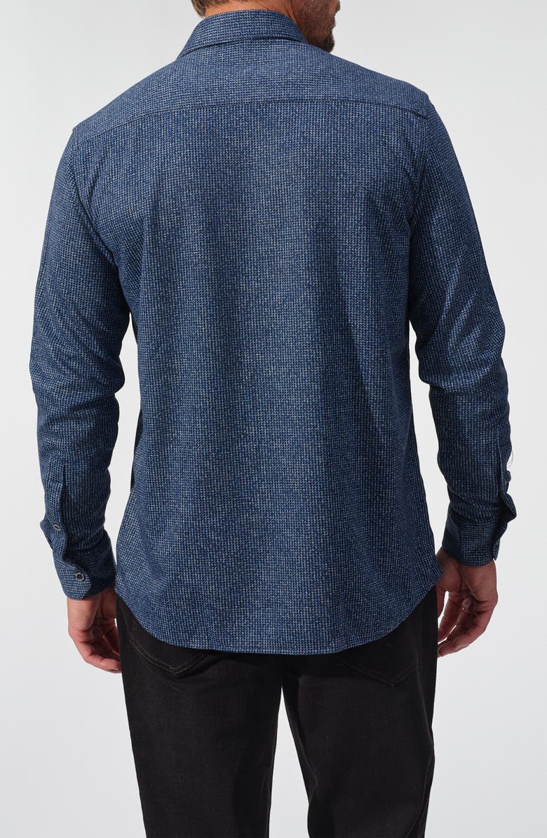 STUDIO GARNET LOS ANGELES Abstract Print Stretch Knit Button-Up Shirt, Alternate, color, Indigo