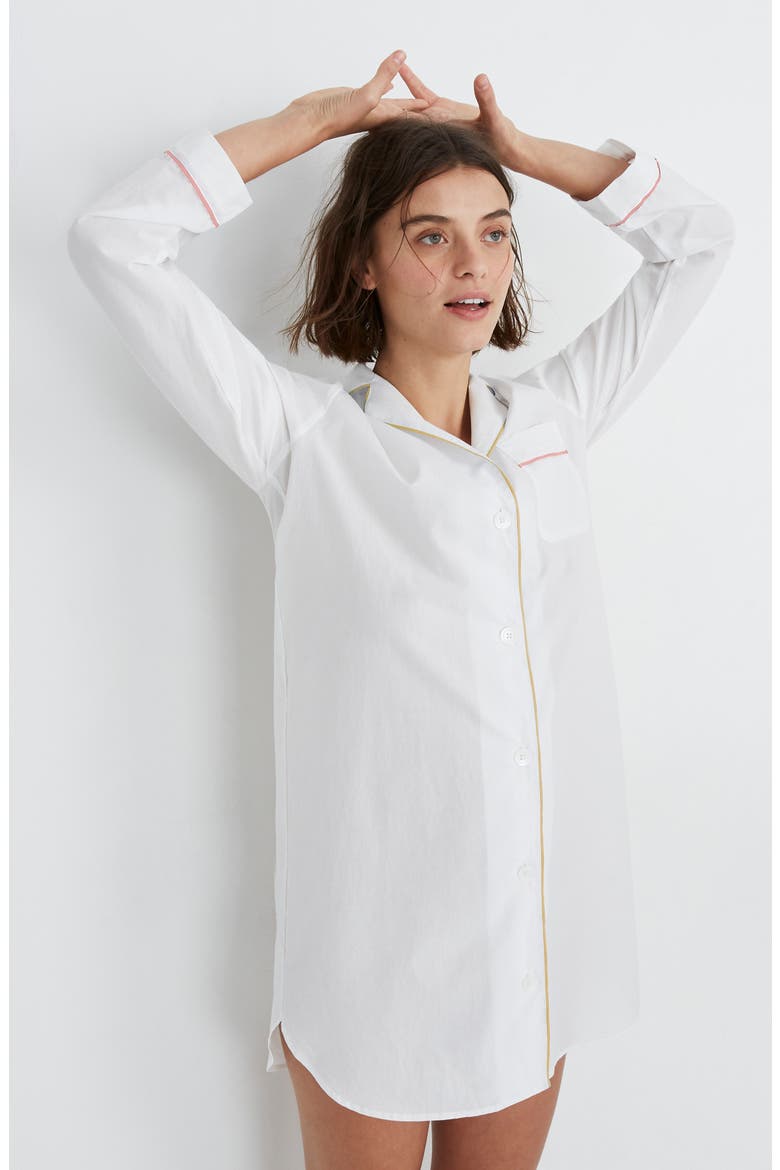 Tipped Bedtime Nightshirt, Alternate, color, PURE WHITE