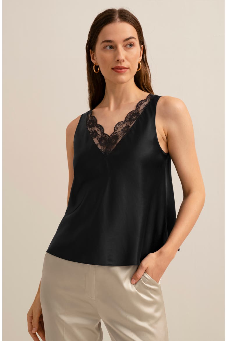 Women's The Armeria Lace Silk Tank, Alternate, color, Black
