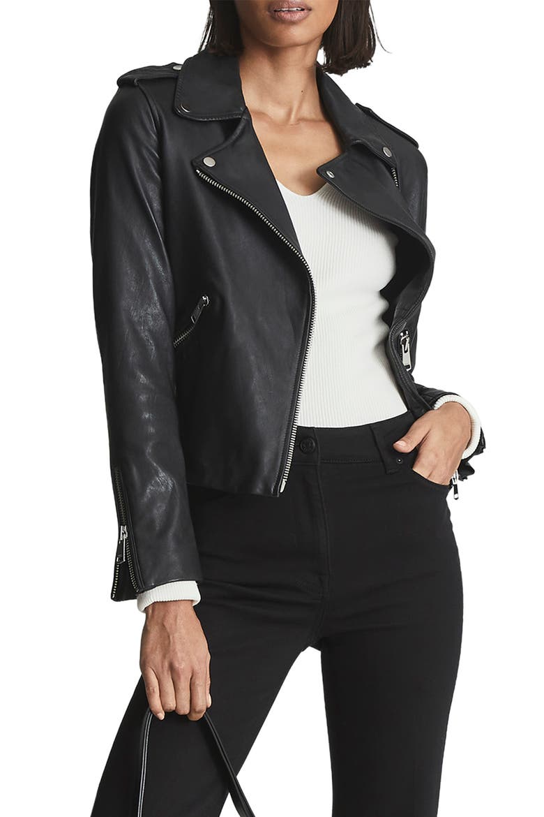 Gigi Leather Moto Jacket, Main, color, BLACK