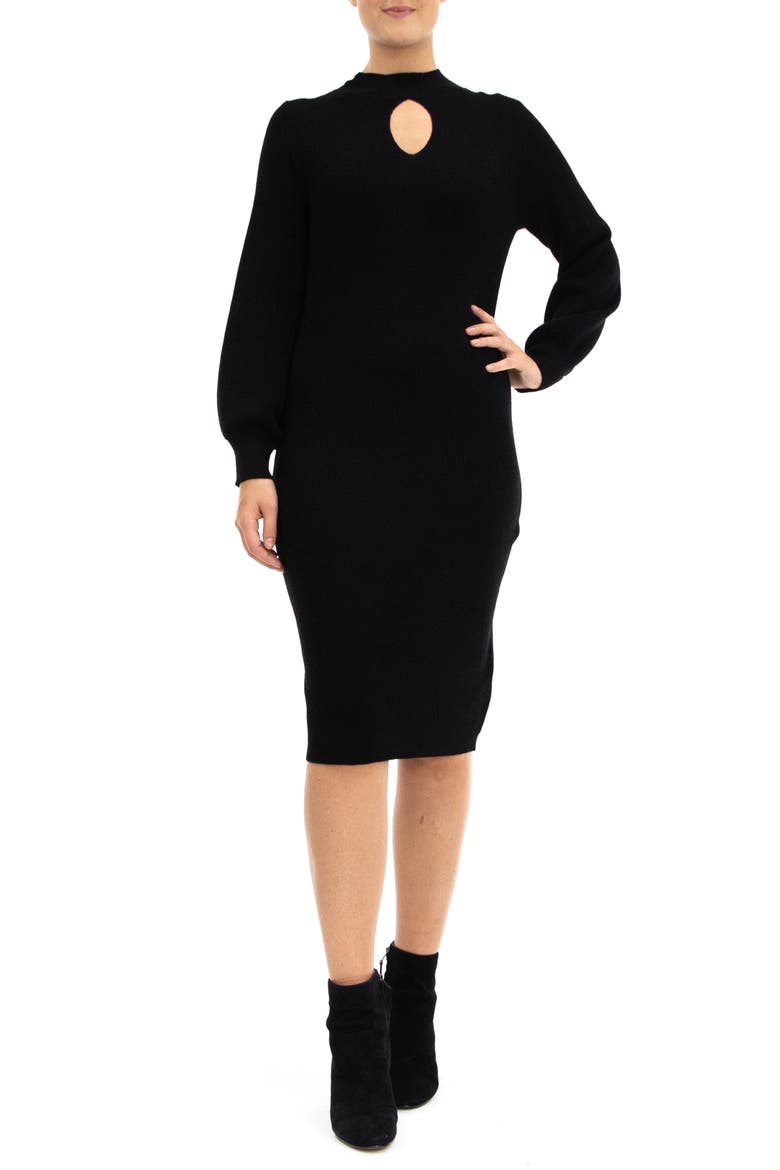 Mock Neck Cutout Sweater Dress, Main, color, BLACK