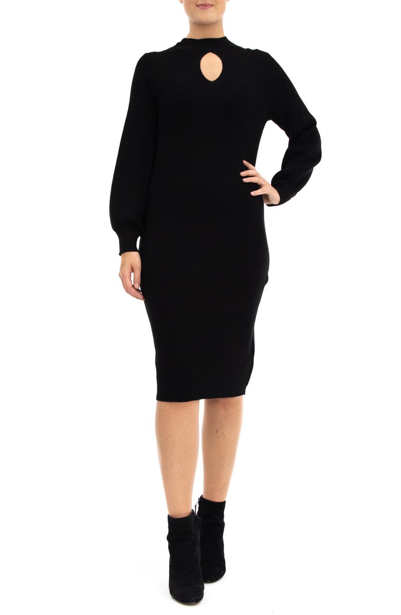 Nina Leonard Mock Neck Cutout Sweater Dress, Main, color, Black