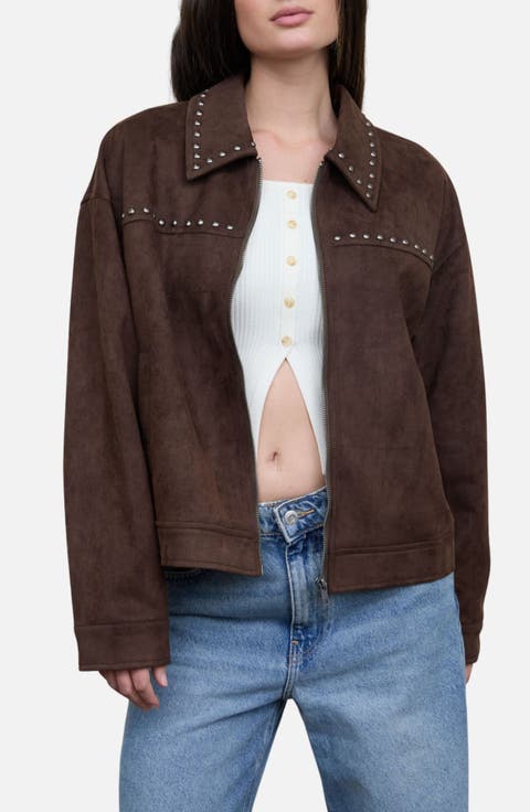 Studded Faux Suede Collar Jacket